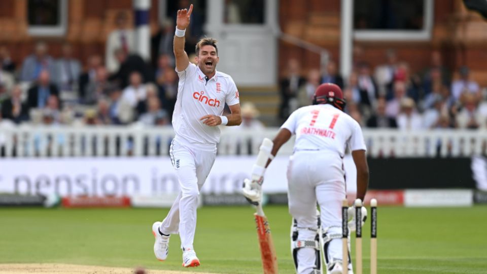 James Anderson got Kraigg Brathwaite for the eighth time in Tests