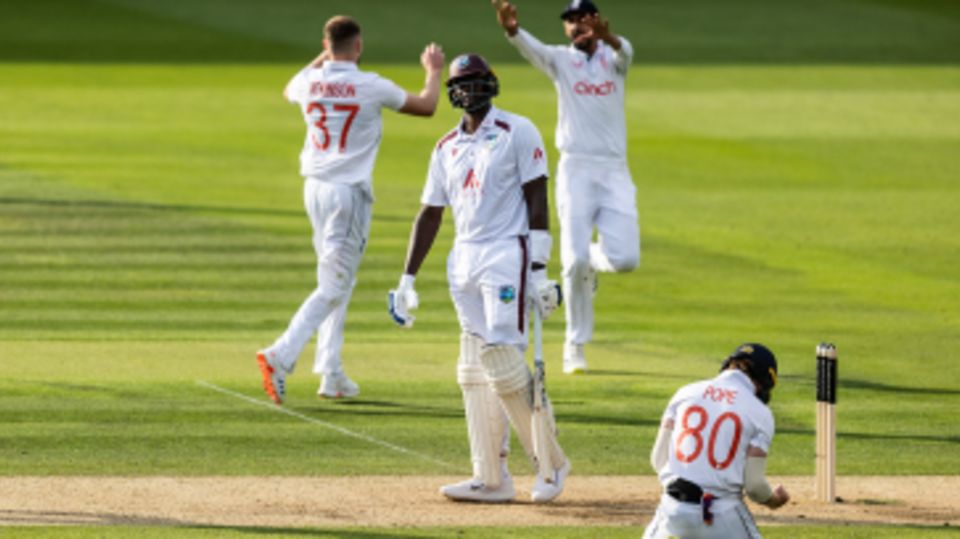Jason Holder was caught at short leg off Gus Atkinson