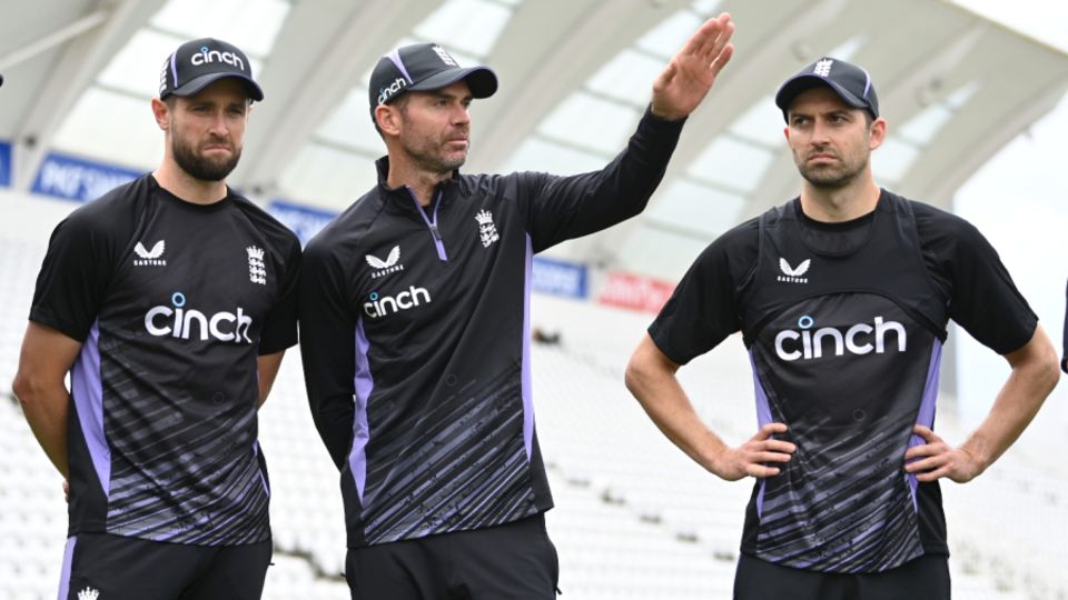 Chris Woakes and Mark Wood will lead England's attack after the retirement of James Anderson (centre)