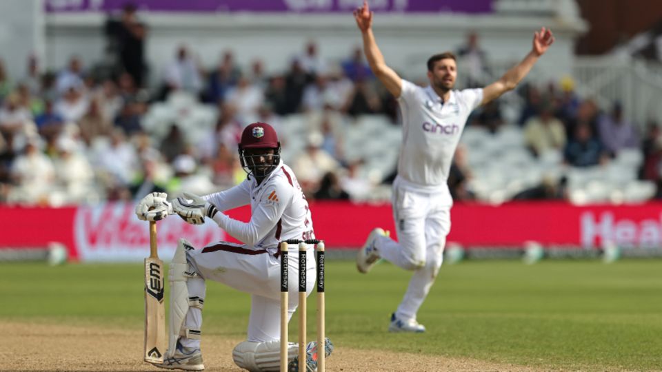 Kevin Sinclair was bounced out by a brute of a delivery from Mark Wood