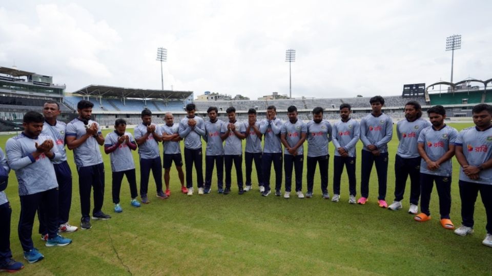 The Bangladesh A team players and management offer prayers for the deceased in the anti-government protests
