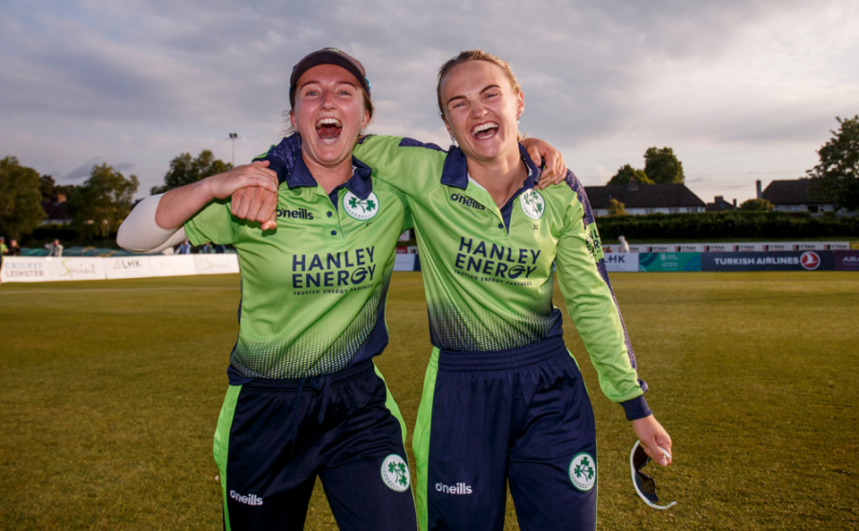 In 2022, Gaby Lewis (right) at age 21 led an inexperienced side to victory against South Africa in a T20I - only Ireland's second win against them