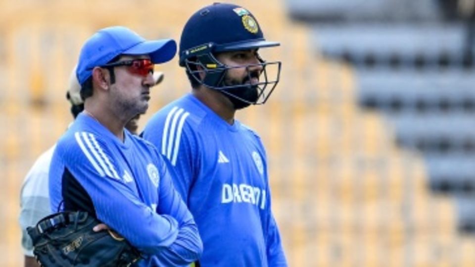 Gautam Gambhir and Rohit Sharma at an India nets session