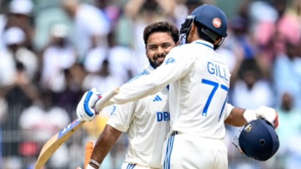 Rishabh Pant gets a bear hug from Shubman Gill after his century