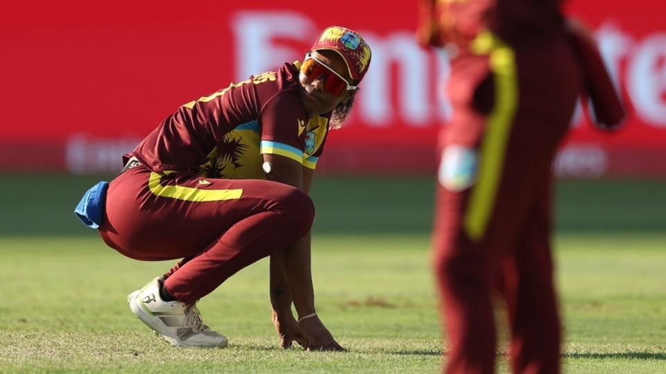 Hayley Matthews reacts as the game slips away from West Indies