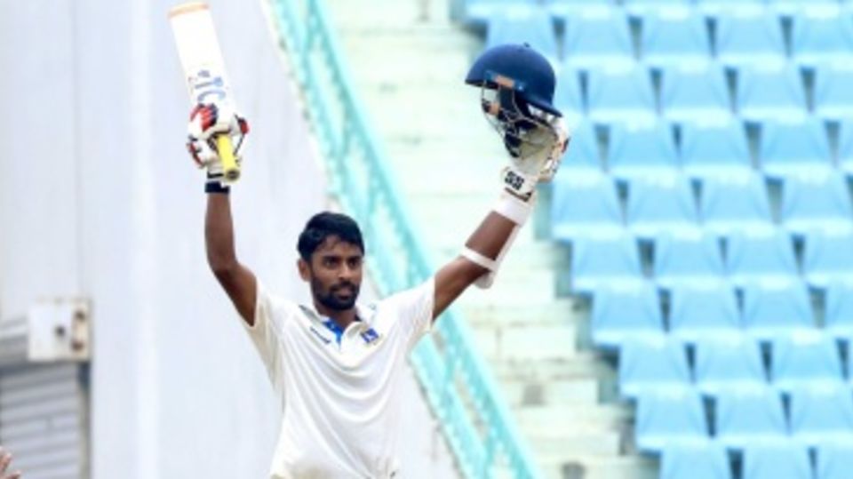 Abhimanyu Easwaran celebrates his century