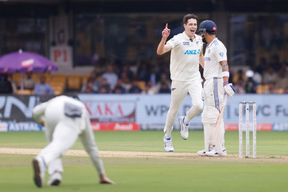 Bang on in Bengaluru: O'Rourke took seven in the first Test in the series New Zealand famously swept in India in 2024