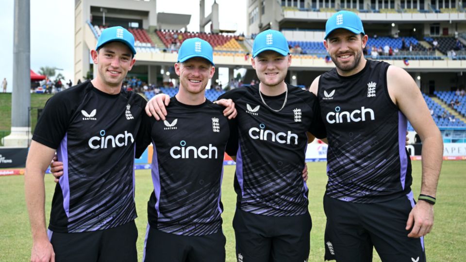 John Turner, Jordan Cox, Dan Mousley and Jamie Overton show off their maiden ODI caps