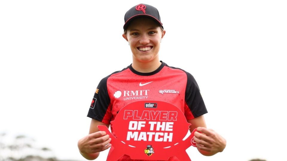 Charis Bekker poses with her player-of-the-match trophy