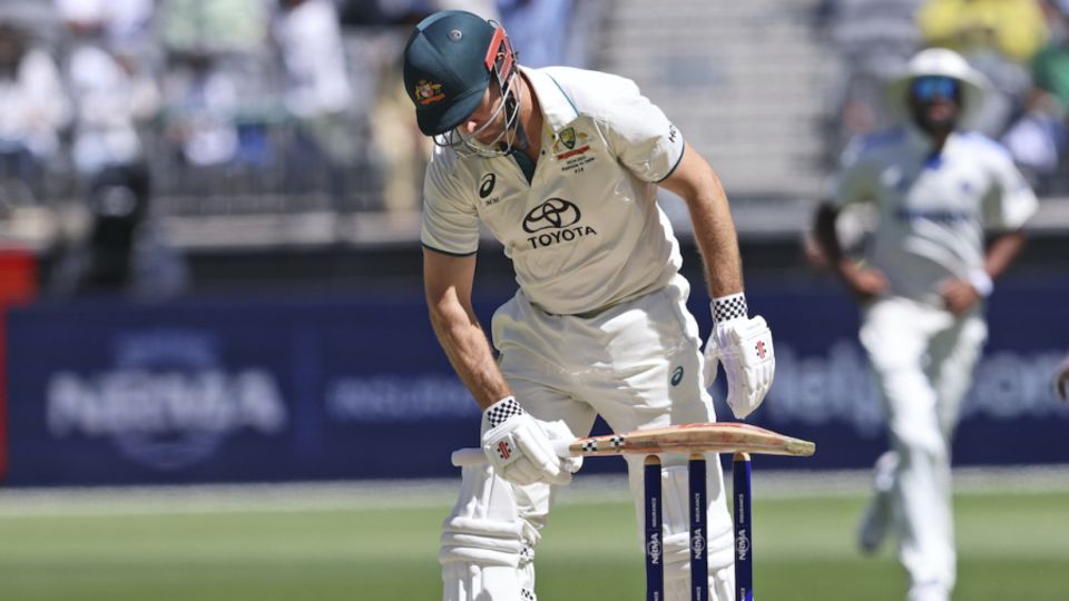Mitchell Marsh shows his frustration after being undone by low bounce