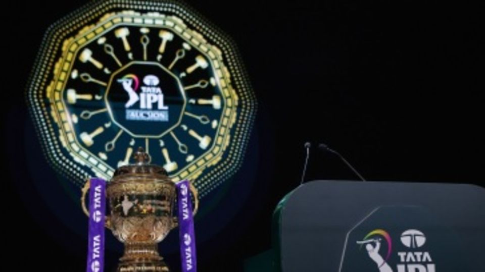 The IPL trophy on display ahead of day two of the IPL 2025 auction