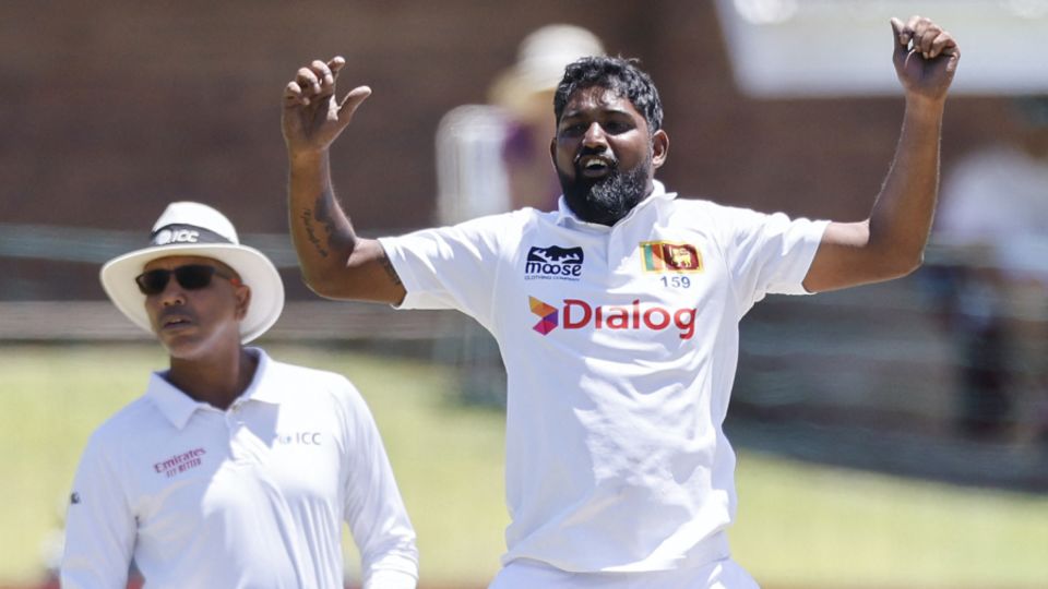 Prabath Jayasuriya took flight... and a second-innings five-for