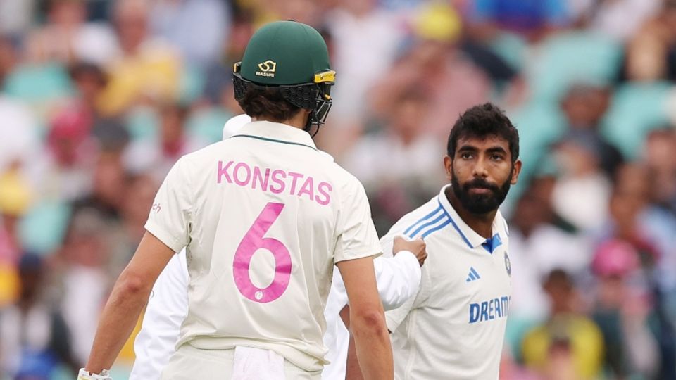 Jasprit Bumrah ended the day with the wicket of Usman Khawaja and this glare at Sam Konstas