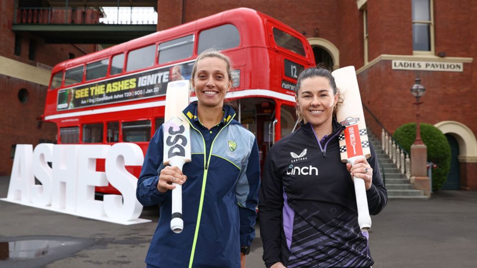 Ash Gardner and Tammy Beaumont at the launch of the Women's Ashes