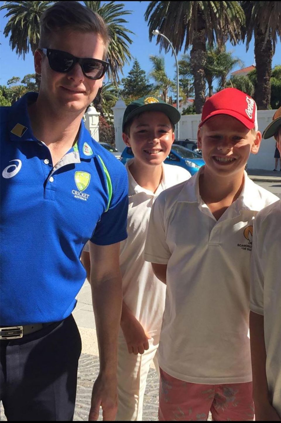 Cooper Connolly (red cap) with Steven Smith at the WACA