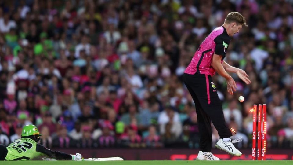 Matthew Gilkes was run-out, although Jack Edwards thought he had broken the stumps with his hands