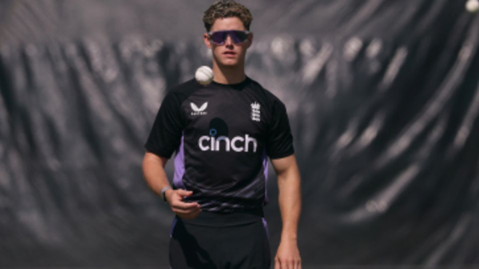 Jacob Bethell prepares to have a bowl in the nets