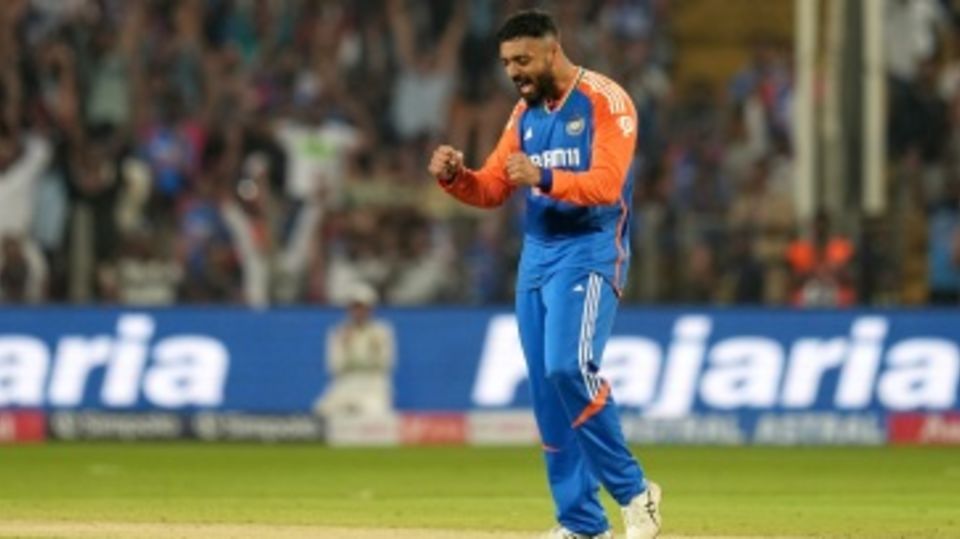 Varun Chakravarthy is pumped after removing Harry Brook