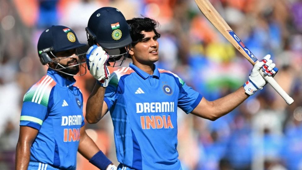 Shubman Gill celebrates his seventh ODI century