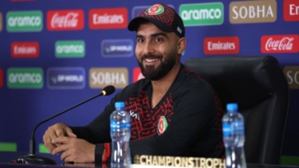 Hashmatullah Shahidi addresses the media ahead of the England clash