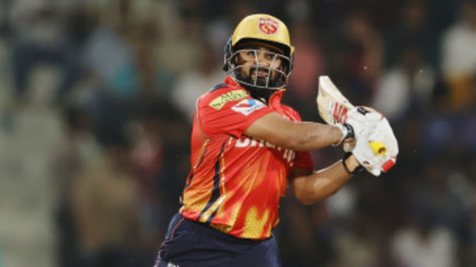 Prabhsimran got a six over wide long-off with a tennis-forearm style shot