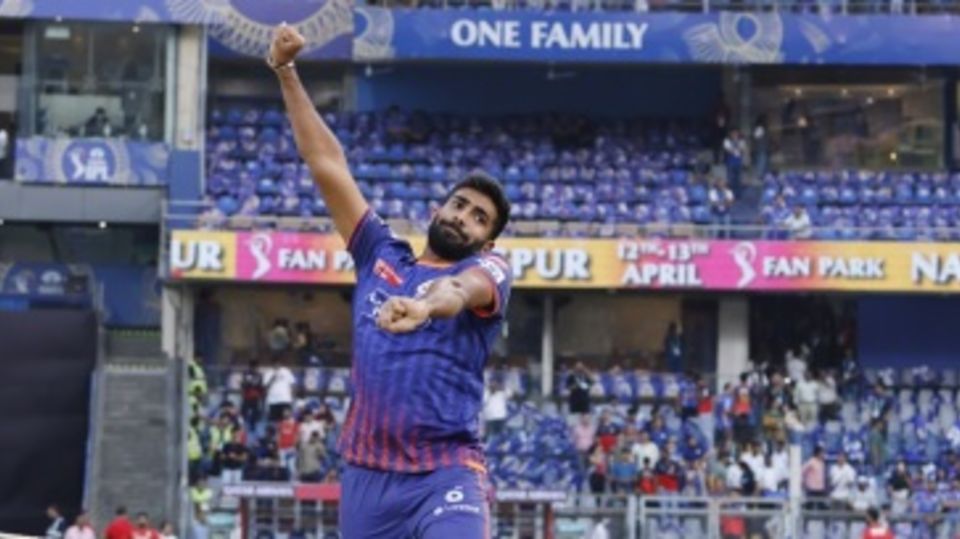 Jasprit Bumrah warms up ahead of what will be his first competitive match in close to three months