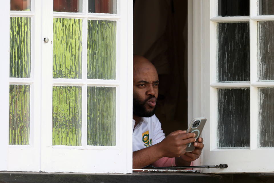Dressing room with a view: Temba Bavuma gets an eyeful of Arundel during the warm-up match against Zimbabwe before the WTC final