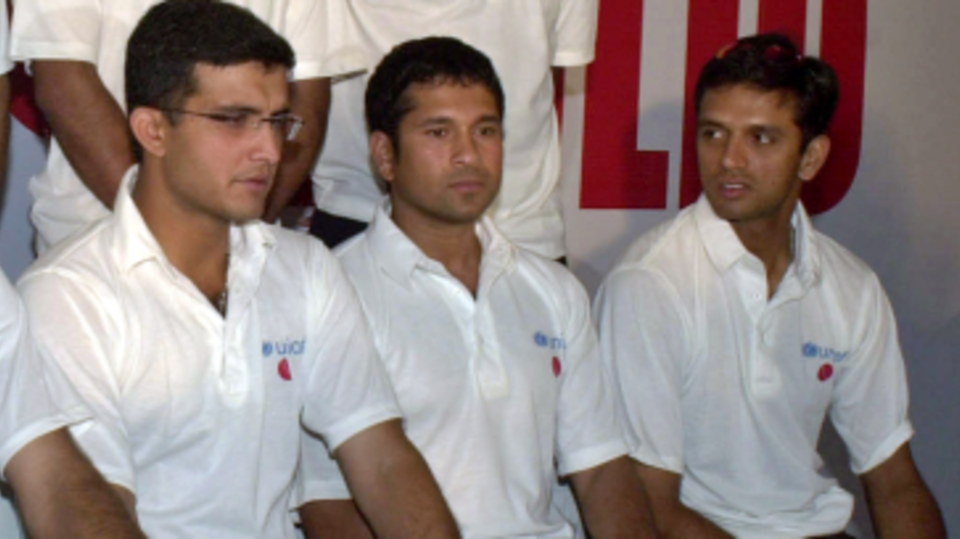 Sourav Ganguly, Sachin Tendulkar and Rahul Dravid attend a polio eradication campaign in Mumbai