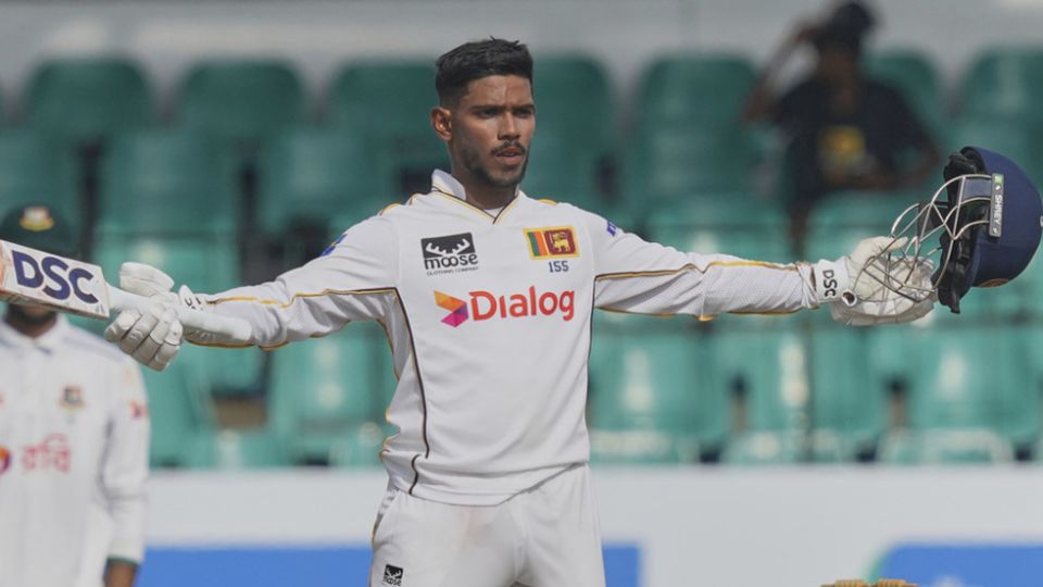 Pathum Nissanka celebrates his fourth Test ton