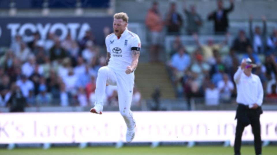 Ben Stokes exults after dismissing Yashasvi Jaiswal