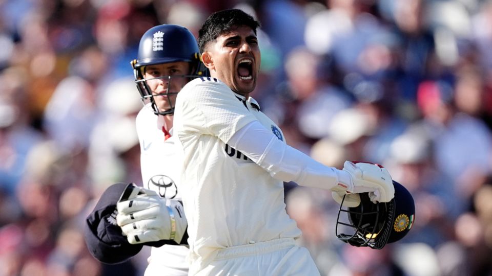 Shubman Gill lets out a roar after reaching his century