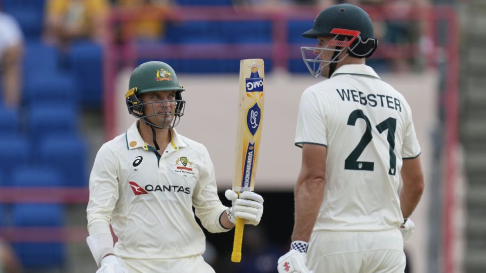 Alex Carey celebrates his 11th Test fifty