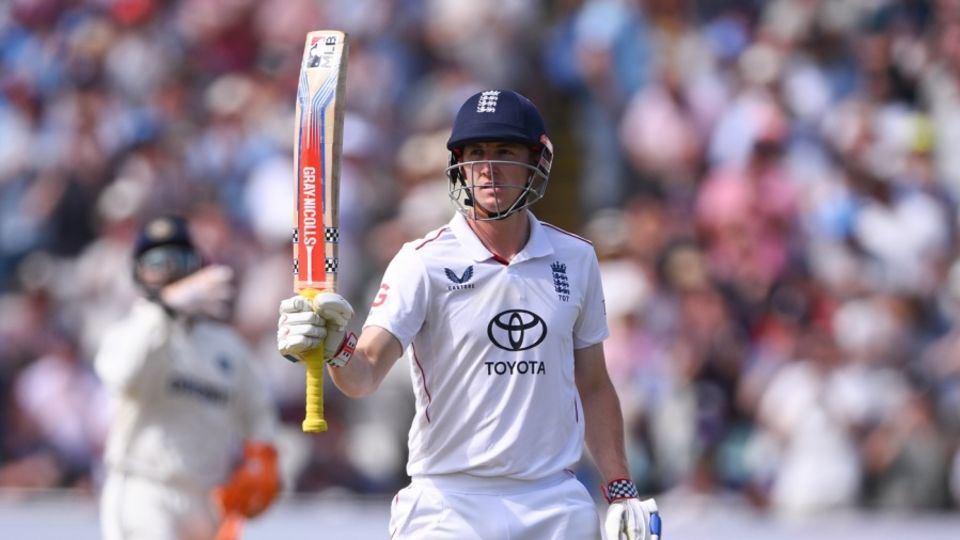 Harry Brook celebrates after getting to 150