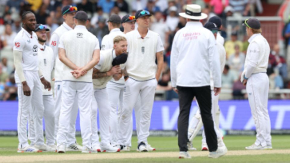 Ben Stokes watches intently after reviewing an lbw off Jofra Archer's bowling