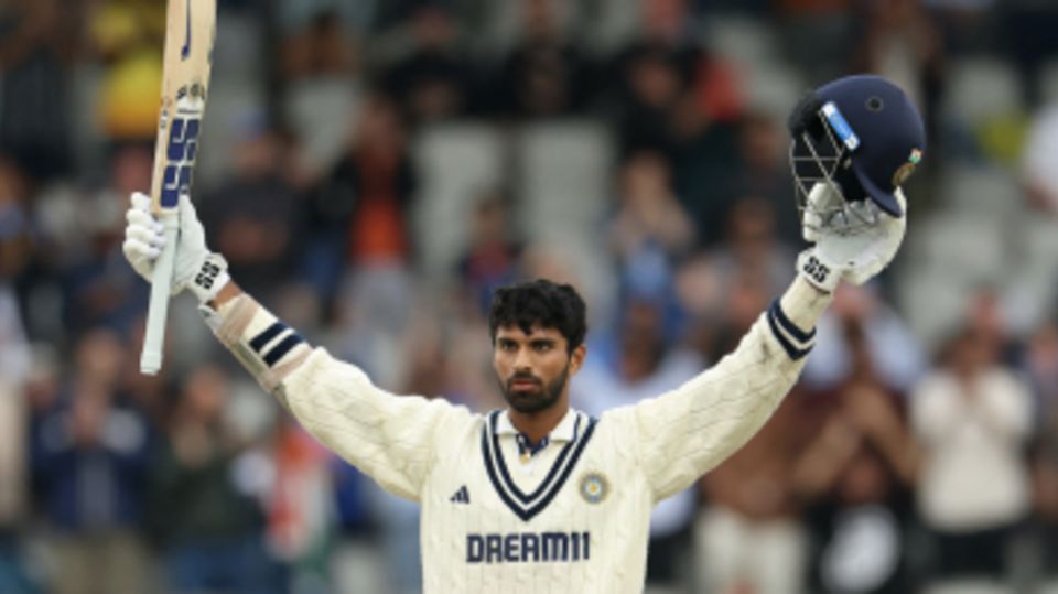 Washington Sundar celebrates his maiden Test century