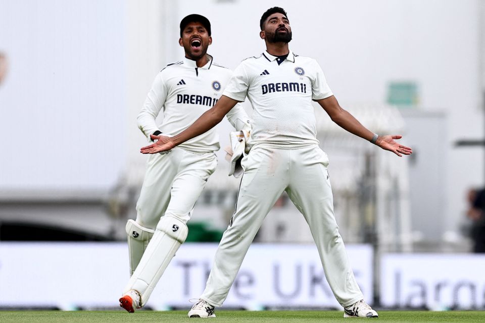 Mohammed Siraj celebrates after winning the match for India