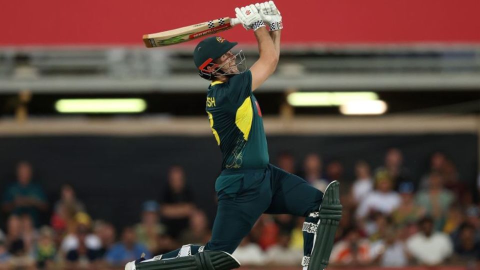 Start as you mean to go on: Mitchell Marsh hit the first ball of the match for six