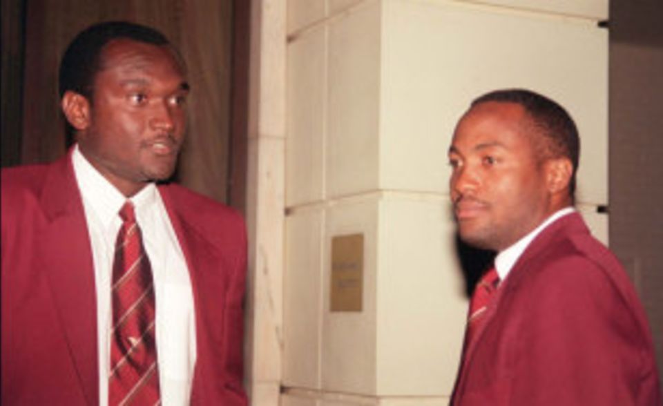 Carl Hooper and Brian Lara during in a break in meetings