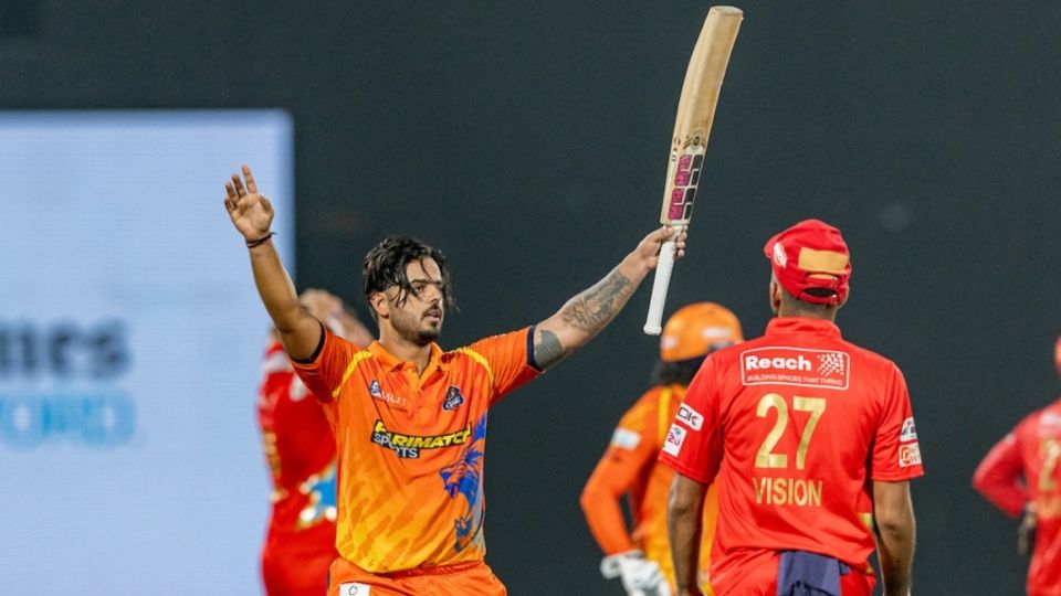 Nitish Rana celebrates after scoring a century