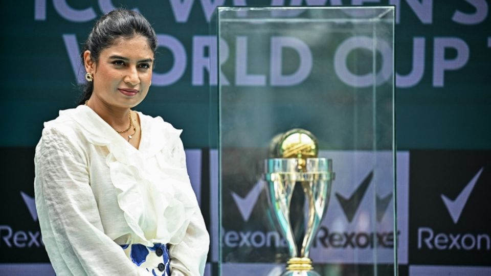 Mithali Raj poses with the Women's ODI World Cup trophy in Bengaluru