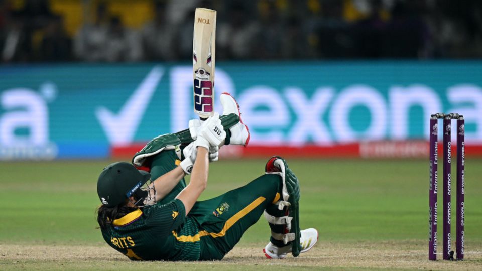 Tazmin Brits goes rough-and-tumble to hit the ball fine during her century