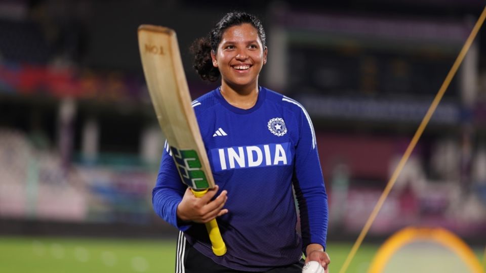 Richa Ghosh was in a cheerful mood during India's training session