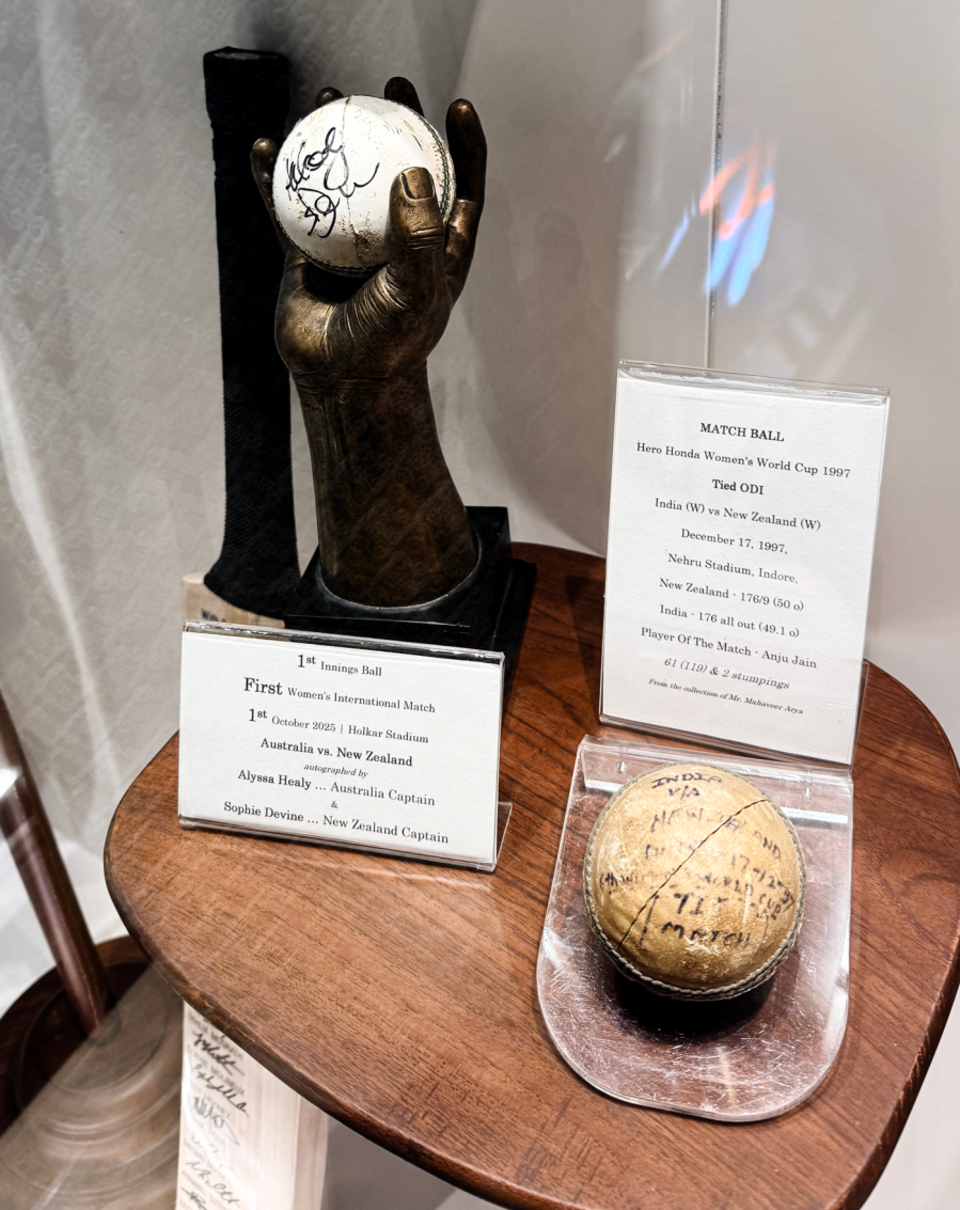 The balls from the first women's international at Indore's Holkar Stadium, and from the last women's match at Nehru Stadium