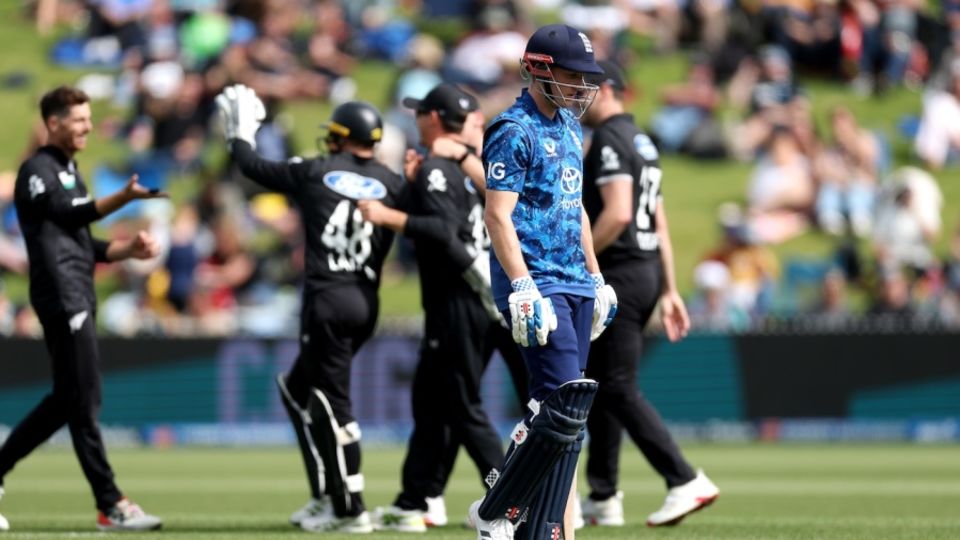 Harry Brook walks back after his dismissal in the second ODI