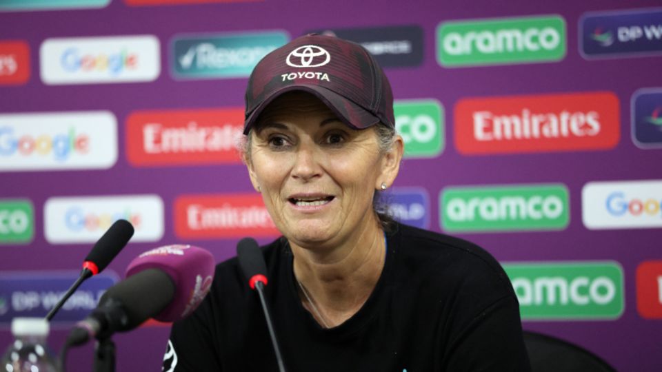 Charlotte Edwards speaks to the media after England's semi-final exit