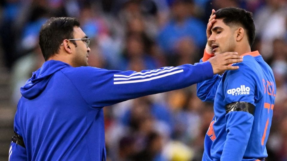 Shubman Gill was hit on the helmet by a Josh Hazlewood bouncer