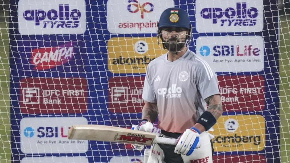 Virat Kohli gets ready for a net session