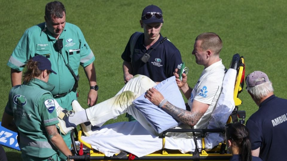 Blair Tickner had to be stretchered off after he hurt his shoulder