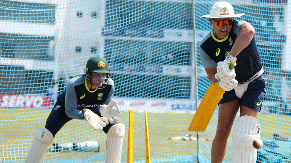 Andre Borovec working with Alex Carey in Sri Lanka earlier this year