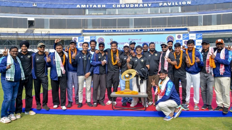 The Jharkhand team is felicitated at the JSCA International Stadium after winning their maiden Syed Mushtaq Ali Trophy